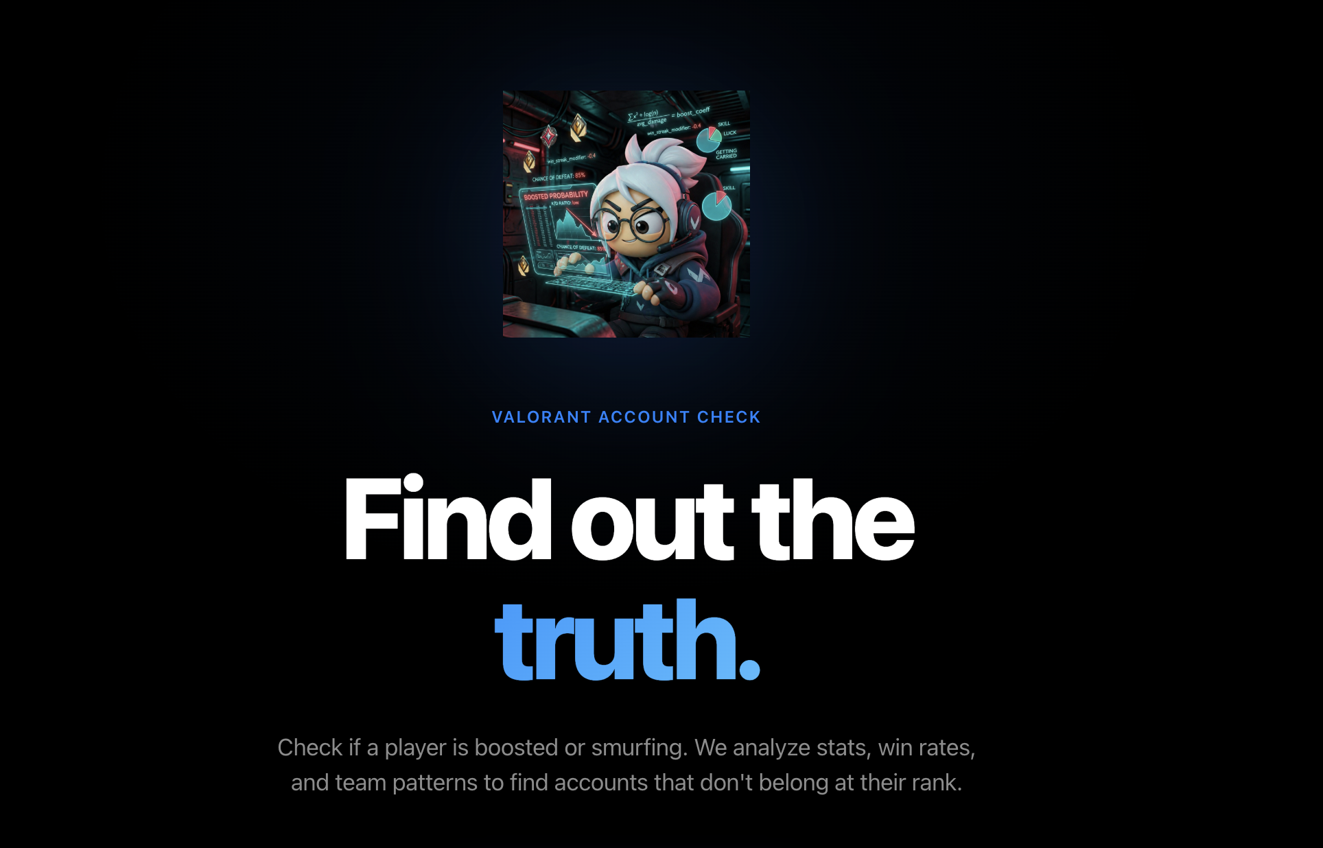 amboosted vercel app interface preview: Check Valorant accounts for boosting or smurfing signals from public player stats
