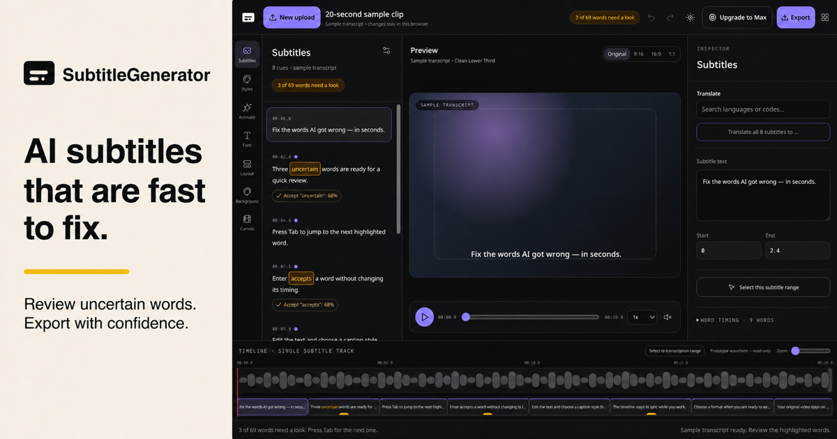 SubtitleGenerator product preview