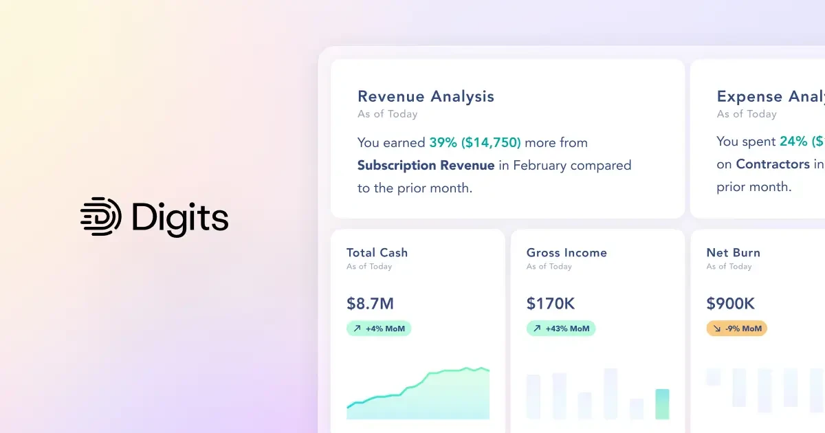 Digits - AI-Native Accounting Software interface preview: Digits is AI-native accounting software with 24/7 automated bookkeeping, real-time financials, AI Bill Pay, and...